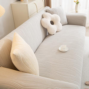 Funda de Sofá Elástica de Terciopelo Jacquard, Cobertura Total, Antipolvo, para Todas las Estaciones, Estilo Nórdico, Protectora, con Diseño de Rayas, de Poliéster - Product Image 3