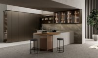 Meuble de cuisine moderne en bois Song Design, panneau de porte en MDF, gain de place, finition gris clair, garantie 5 ans, couleur et taille personnalisables