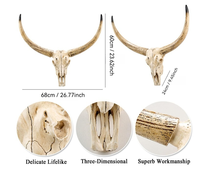 Crâne de Vache Longues Cornes 68cm Décoration Murale Résine Peint à la Main Tête de Taureau Faux Taxidermie Maison Art Collectio
