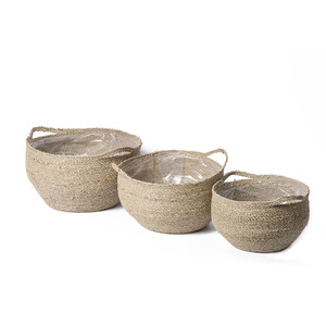 Hand Woven Seagrass <b>Basket</b> Round <b>Storage</b> <b>Basket</b> For Home Office Hotel Decor Degradable And Corrosion Resistant - Product Image 4