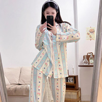 Pyjama décontracté rayé pour femme Lijia, taille élastique, manches longues, en coton nuage respirant, motif Tulip Bear, vêtements d'intérieur et de nuit