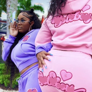 USA High Quality Custom Spring Sweatsuit Oversized Hoodie Thick Fleece Long SleevesTracksuits for Two Piece Set Women Clothing - Product Image 2