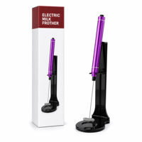Mousseur à lait électrique violet en gros avec fouet en acier inoxydable 304 et poignée en aluminium pour café et mousse de lait 111 Chars