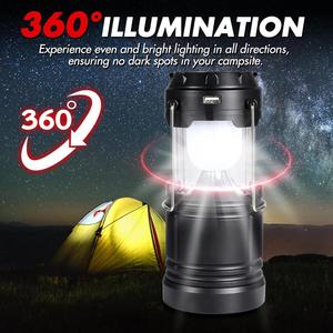 태양열 USB 충전식 3 AA 전원 가장 밝은 COB LED 캠핑 랜턴 텐트 접을 수있는 비상 LED 조명