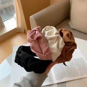 Korean Hot Sale Fashion Hair Hoop Custom Folds Five Flower Headbands Fabric Wide Solid Color Pleated Hair Band