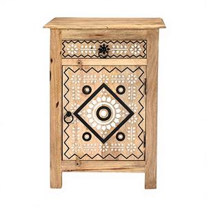 Chevet en bois massif d'art moderne - Table de chevet en bois de manguier artisanal avec incrustation d'os, 2 tiroirs pour la chambre à coucher, le bar à domicile - Product Image 1