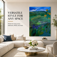Weide Iris Tuin Landschap Olieverfschilderij Rolige heuvels Kobaltblauwe lucht Fruitboom Expressief penseelwerk Handgeschilderde canvaskunst