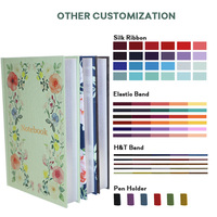 Cetak Grosir Desain Kustom Personalisasi Ukuran Besar A5 Kain Embos Bordir Bunga Linen Buku Catatan Lucu