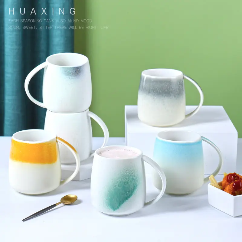 Taza creativa de cambio de horno con gradiente Taza de cerámica agrietada con hielo