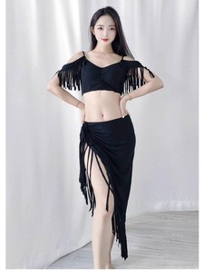 Drawstring Wrap Fringed Split Skirt <strong>Women</strong> Belly Dance Salsa Tango Cha Cha Training <strong>Outfit</strong> <strong>Rave</strong> Club Carnival Costume - Product Image 4