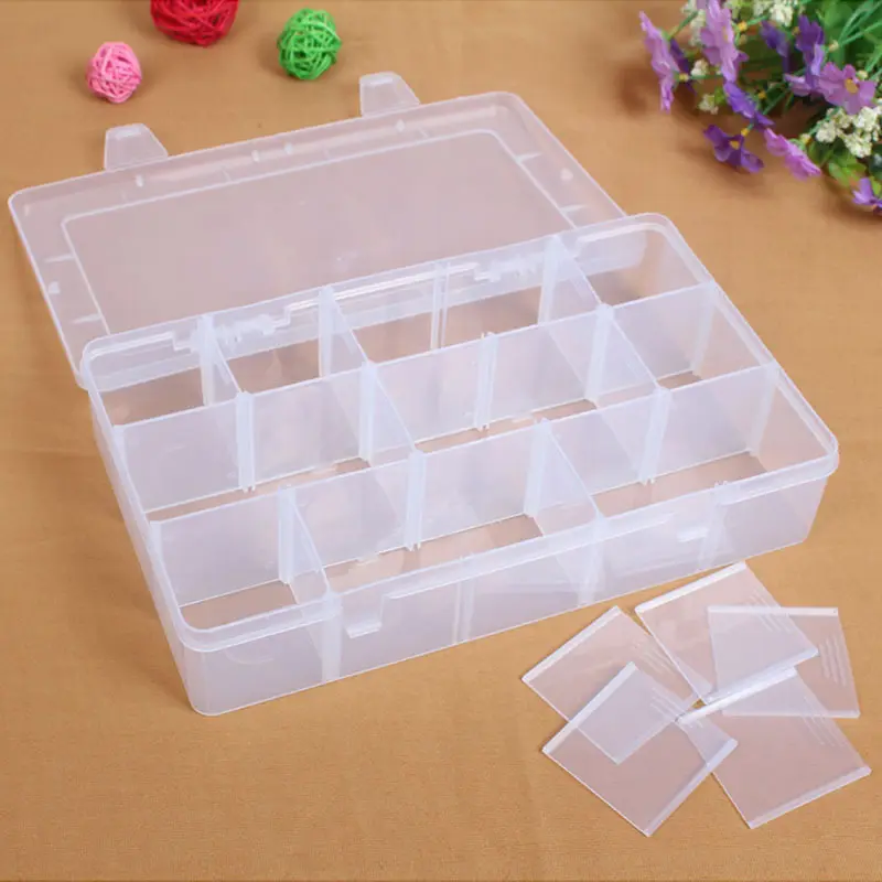 15 Clear Compartments Detachable Dividers Organizer Storage Plastic Box Jewelry Earring Holding Trays