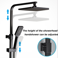 Ensemble de robinetterie de douche et baignoire en laiton noir, vente en gros d'usine, avec étagère de salle de bain, mitigeur de douche 4 fonctions à hauteur réglable