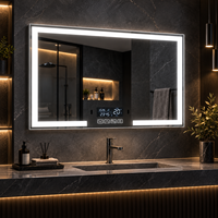 Miroir de courtoisie mural multifonction avec audio sans fil, affichage de l'heure, fonction anti-buée, panneau tactile et éclairage d'ambiance RVB