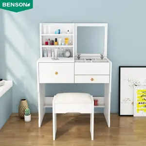 Beauty salon simple modern design cheap small hair mirrored dresser bedroom dressing table with mirror and stool