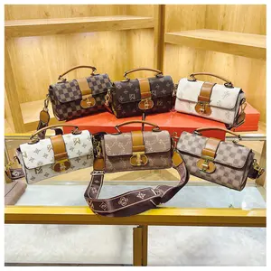 2024 New Fashion Retro Printed Handbag Wide Shoulder Strap PU Leather Women's Daily Versatile Single Shoulder Bag Crossbody Bag