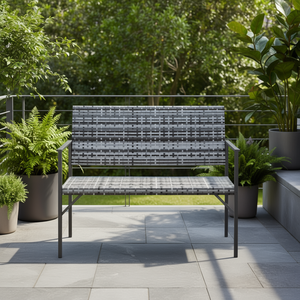 Banc de jardin en rotin gris et acier thermolaqué, design contemporain pour jardin ou balcon - Product Image 2