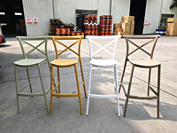 Chaise de bar moderne en plastique haute avec dossier croisé, empilable, pour hôtel, maison, café, restaurant