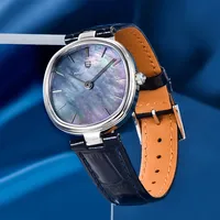 Montre à quartz pour femme PAGANI DESIGN PD 1825, mouvement Miyota GL22, cadran en nacre violette, verre saphir, bracelet en cuir bleu marine