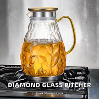 Pichet en verre borosilicate moderne et écologique de 1800 ml avec couvercle et poignée en verre au design en forme de diamant – Grande Vente