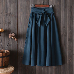 Women Elegant Summer A-line <strong>Skirt</strong> High Waist Belted Lady Young Girl Solid Casual Midi <strong>Skirt</strong> - Product Image 6