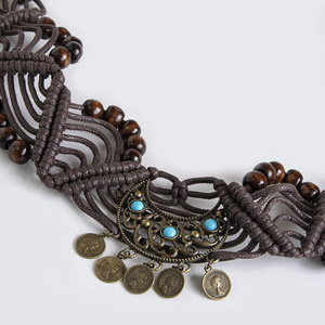 2025 nouveau Style ethnique bohème femmes <span class=keywords><strong>ceinture</strong></span> décontracté lune tressé noué incrusté à la main taille ciré <span class=keywords><strong>corde</strong></span> perlée tricoté ceintures - Product Image 3