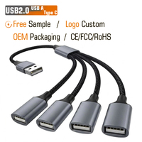 Cable USB-A 4 en 1 de Metal y Nylon Trenzado, Cable de Datos OTG Tipo-C Macho a Hembra, Extensor USB 2.0, Etiqueta Privada Personalizada
