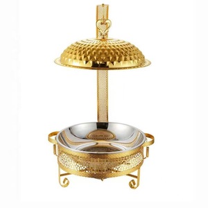 Luxury Sustainable Stainless Steel Chafing Dish Buffet Set 8L Fuel-Powered Food Warmer Utensils In Black Gold/White For