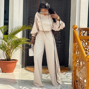 2025 Summer New Women's Casual Suit European American Style Solid Plus Size Loose Half-High Collar Long-Sleeved Wide Leg <b>Pants</b> - Product Image 3