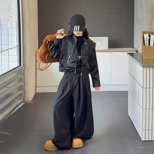 Completo Autunnale per Ragazze <span class=keywords><strong>in</strong></span> Ecopelle Tinta Unita con Maniche Lunghe, Stile Coreano Casual e Alla Moda, Set Due Pezzi - Product Image 4