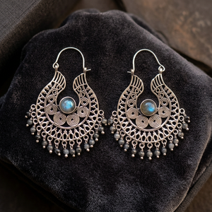 New Arrival 2020 <b>Silver</b> Labradorite Beads Hoop Earrings Natural Stone Bohemian Style <b>Wedding</b> Gift Party - Product Image 3