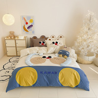 Parure de lit pour enfants en coton lavé, motif dessin animé, broderie, housse de couette, drap, taie d'oreiller, douce et respirante, pour chambre de filles