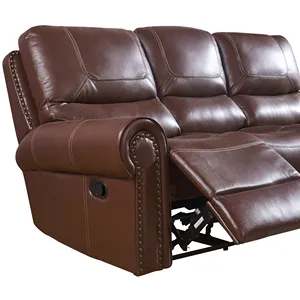 2022 newest motion sofa in Brown genune top grain leather match with mideel coffee table