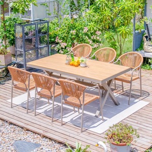 Offre Spéciale – Ensemble <span class=keywords><strong>Table</strong></span> et Chaises d'Extérieur en Rotin PE Empilables à Bas Prix – <span class=keywords><strong>Table</strong></span> et Chaises de Restaurant en Corde Tressée d'Aluminium pour l'Extérieur - Product Image 3