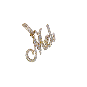 14K Solid Gold Cursive Initial Letter <b>Name</b> Pendant <b>Custom</b> Iced Charms <b>Necklace</b> Lab Grown Brilliant Cut Diamond Micro Pave - Product Image 1