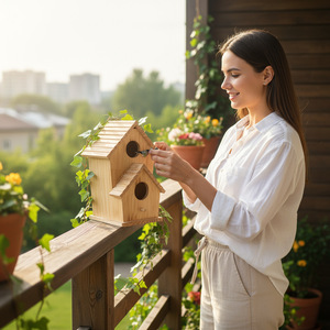 בית ציפורים וקן מעץ אקולוגי חדש, חוצה גבולות, לשימוש חיצוני, מתאים לציפורים קטנות ותוכים, לכל עונות השנה - Product Image 4
