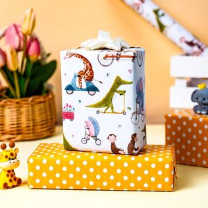 Papel de regalo para baby shower, papel de regalo de cumpleaños, papel de regalo naranja de doble cara, adorable papel de regalo con diseño de mono. - Product Image 2