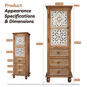 <b>Rustic</b> <b>Wooden</b> Storage Cabinet With Decorative Cutout Door 3 Drawers Tall Narrow Organizer For Living Room Bedroom - Product Image 6
