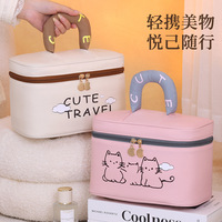 Sac de rangement cosmétique portable de grande capacité, de haute valeur, lavable, BRM Cross-border New Meow