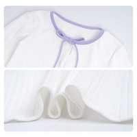 Crop tops de ballet pour filles, haut côtelé à lacets contrastés avec manches longues