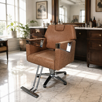 Fauteuil de Barbier Professionnel en Cuir PVC Marron Durable et Réglable en Hauteur avec Pompe Hydraulique et Repose-Pieds Double Usage pour Salon de Coiffure - Vente en Gros