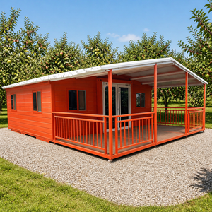 Casa Contenedor Expandible de 20 Pies con Porche Cubierto, Panel Metálico Rojo, Cabaña Prefabricada para Alojamiento en Resorts Costeros - Product Image 1