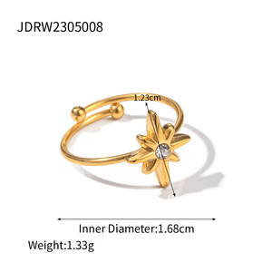 Bestseller Ring 18k Gold Plated for Women Vacation Party Accessories Minimalist Stainless Steel Zircon Star <strong>Oprn</strong> Ring Adjustable - Product Image 6
