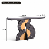 Table console artistique série Savannah 1,5 m en bois de frêne naturel, table d'entrée moderne rétro sculpturale, meuble de couloir