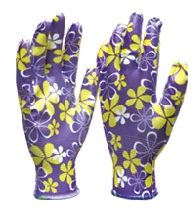 women printing flower colorful Coated white Nitrile Gloves cheap garden nitrile Gloves 32g farm work safety nitrile gloves