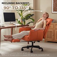Silla de Oficina Ergonómica Giratoria de Lujo Moderna, Tapizada en Cuero Ecológico Naranja, con Ruedas, para Sala de Estar, Material de Tela
