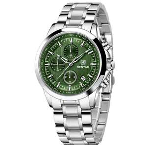 Reloj de Pulsera de Acero Inoxidable de Lujo para Hombre Benyar, Nuevo Diseño, Estilo Simple, Caja Cuadrada, Luminoso, Calendario, Cuarzo, Tipo Caricatura - Product Image 1