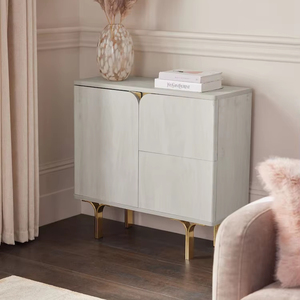 Hiện Đại Sồi Trắng Cong Cạnh Thiết Kế Nhỏ Bằng Gỗ Tủ 2 Ngăn Kéo Lưu Trữ Kim Loại & Gỗ Tủ Cho Đồ Nội Thất Nhà - Product Image 2