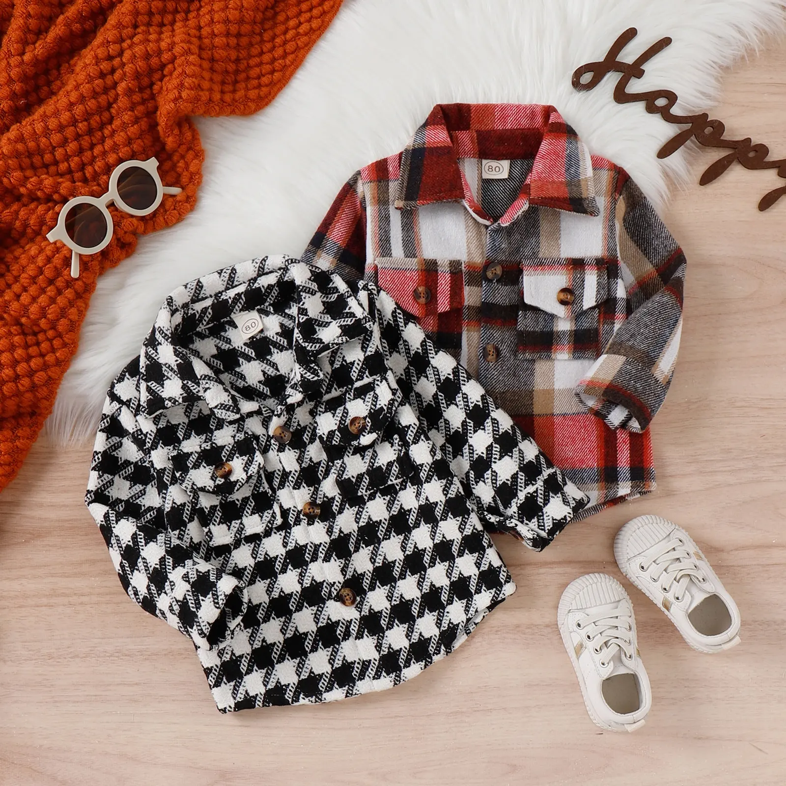 0-4Y Autumn Winter Kids Girls Jackets Fashion Style Plaid Printed Long Sleeve Single Breasted Coats Outwear