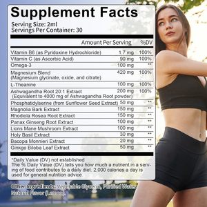 Suplemento de Gotas Líquidas de Cortisol para el Equilibrio Hormonal en Mujeres, con Magnesio, <span class=keywords><strong>Ashwagandha</strong></span>, L-Teanina, Fosfatidilserina, Cápsulas de Cortisol - Product Image 5