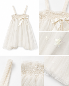Elegante Vestido de Tul para Niña con Estampado de Estrellas en Color Marfil y Corsé Fruncido para Bodas - Product Image 6